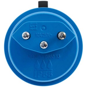 Prise Steffen T13 IP55, plastique anthracite-bleu clair, détail de la connexion.