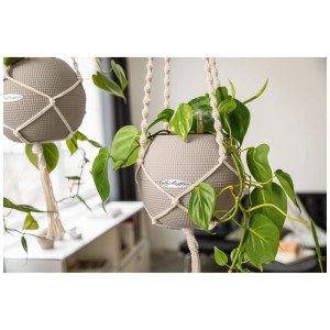 Lechuza portapiante macramè stile boho, cotone naturale, 120 cm.