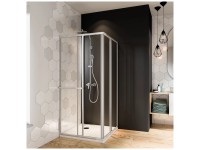 Breuer Eckeinstieg Schiebetür Fara-Kretana Silber matt Klarglas 80 - 90 cm Breuer Eckeinstieg Schiebetür Fara-Kretana Silber matt Klarglas 80 - 90 cm