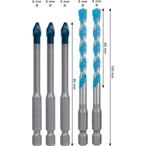 Set di punte Bosch, 5 pezzi, per piastrelle e multi materiale. Expert Hex-9 con codolo esagonale.