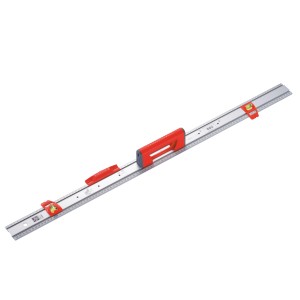 Règle à découper et à tracer LUX 100 cm Comfort avec niveaux à bulle et poignée rouge.