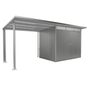 Tettoia laterale Biohort per AvantGarde A1, A5 in argento metallizzato. Accessorio per casetta da giardino per più spazio.