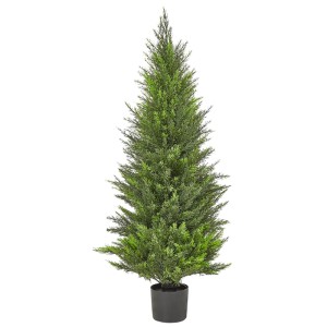 Beliani Kunstpflanze Cedar Tree, 120 cm hoch, im schwarzen Topf. Dekorative, grüne Zeder.