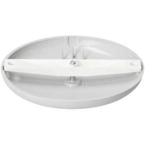 Rosace de plafond gris clair en polypropylène avec barrette pour installation de lampe.
