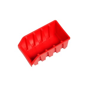 Rote LUX Lagersichtbox Größe 4, stapelbar und zur Wandmontage geeignet.