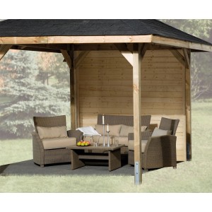 Pannello da parete Weka 3 per gazebo Paradies 3, in legno naturale per protezione da vento e privacy.