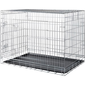 Trasportino Trixie XL, 116x86x77cm, zincato con 2 porte e vaschetta in plastica per cani.