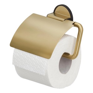 Porta carta igienica Tiger Tune con coperchio, ottone spazzolato e nero.