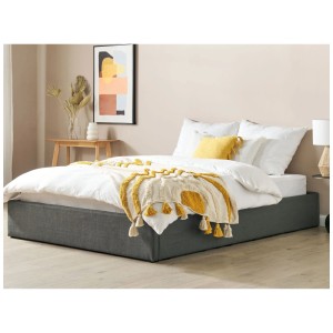 Beliani Bett Dinan, 160x200 cm, dunkelgrauer Stoff, ohne Kopfteil, mit Stauraum.