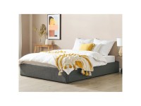 Beliani Bett mit Stauraum ohne Kopfteil Dinan Stoff Dunkelgrau 160 x 200 cm