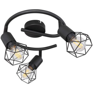 Faretto nero Globo Xara I con 3 attacchi E14 e design a gabbia.
