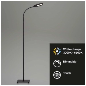 Lampadaire LED Brilo noir en métal/plastique, hauteur 128 cm, dimmable et avec fonction CCT.