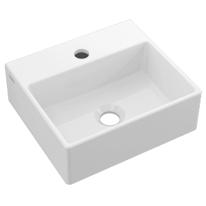 Lavabo à main Domberg blanc, 33,5x29,5 cm, avec trou de robinet, idéal pour WC invités.