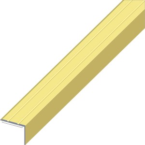 Selbstklebendes Parkettabschlussprofil, 8 mm hoch, 1 m lang, in Messingoptik.