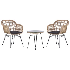 Set bistro Beliani Tropea II: set di mobili da balcone a 3 pezzi con due sedie, tavolo e cuscini.