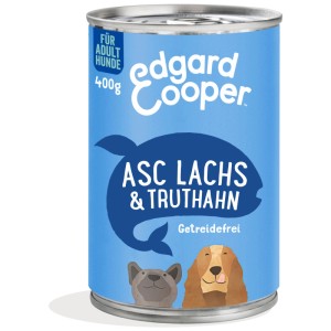 Edgard & Cooper nourriture humide pour chien au saumon et dinde, boîte de 400g pour chiens adultes.
