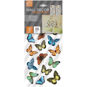 Stickers muraux papillons colorés, taille S, 36 pièces. Décorations adhésives pour murs.