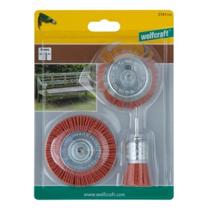 Set spazzole a filo Wolfcraft, 3 pezzi: Spazzole in nylon per pulizia, rimozione ruggine e lucidatura.