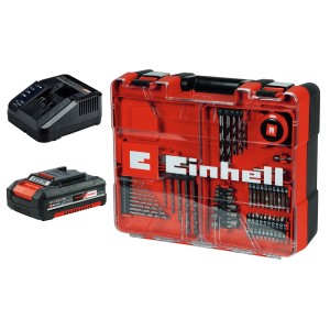 Einhell Avvitatore a impulsi a batteria TE-CD 18/40 Li-i +64 con batteria, caricabatterie e accessori in valigetta.