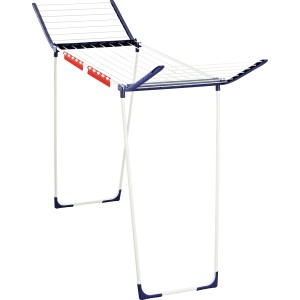 Stendibiancheria Leifheit Pegasus Maxx Blu con ali extra-alte e porta piccoli oggetti.