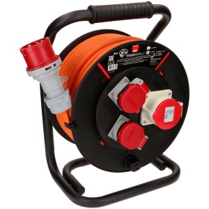 Enrouleur de câble MaxReel avec câble de 30 m, 400 V, 16 A et connexion CEE16 pour usage industriel.