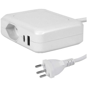Stazione di ricarica bianca Steffen IQ con presa T13, porta USB-A e USB-C, cavo da 1,5 m.