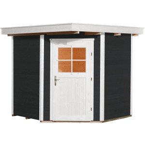 Casetta da giardino in legno Weka Angolo A, tetto piatto, antracite, 209x205 cm. Casetta con porta bianca.