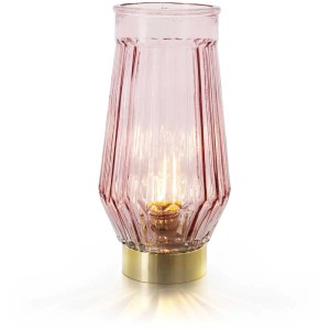 Balthasar LED-Lampe Brilliant, rosa Glas mit Goldfuß, 22,5 cm hoch.