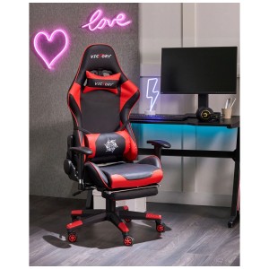 Sedia gaming Beliani Victory, nero-rosso in ecopelle, con poggiapiedi e memory foam.