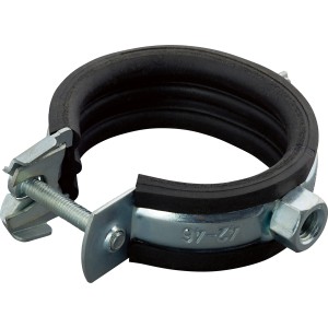 Collare di supporto insonorizzato (Ø 42-46 mm) in acciaio zincato con inserto in gomma per l'insonorizzazione.