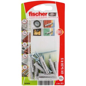 Fischer Tassello universale UX 5x30 RSK, 10 pezzi, per fissaggi sicuri in diversi materiali da costruzione.