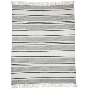 Coperta Eglo Longlac bianco-grigia (130x170 cm) in cotone bio con motivo a righe e frange.