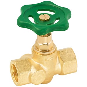 Vanne d'arrêt en laiton 18,6 mm (Rp 1/2) avec poignée verte pour réguler le débit.