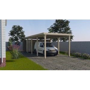 Carport a tetto piatto Weka 617 misura 3 senza pannelli con furgone parcheggiato in giardino.