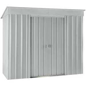 Casetta da giardino in metallo argentato (8x4) con porta scorrevole, ideale per riporre gli attrezzi.