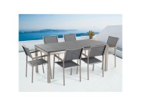 Beliani Gartenmöbel Set mit 6 Stühlen Grosseto Naturstein Geflammt / Grau