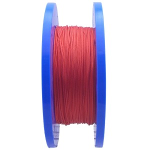 Fil à couper rouge (Ø 2 mm) sur bobine bleue, vendu au mètre.