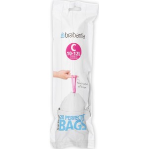 Emballage de sacs poubelle Brabantia PerfectFit 12L, taille C, avec cordon de serrage.