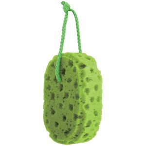 Éponge de douche verte MSV avec cordon de suspension, un accessoire de bain pour le soin quotidien du corps.
