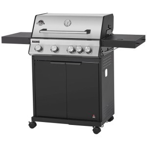 Barbecue à gaz Jamestown Kane 4 brûleurs avec capot en inox, réchaud latéral et placard.