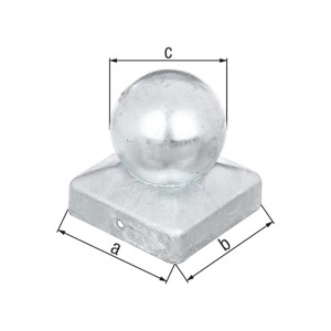 Capuchon de poteau carré galvanisé à chaud avec boule, 70x70 mm, pour poteaux en bois.