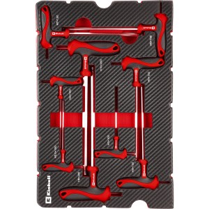 Einhell Pad d'outils avec 9 tournevis à poignée en T dans E-Case, triés par taille.