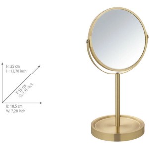 Elegante specchio cosmetico da tavolo Alata oro opaco. Specchio rotondo girevole con ingrandimento 3x per trucco.