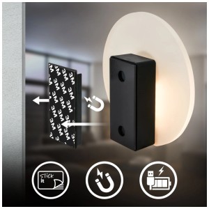 Applique murale à batterie Briloner Aurora nickel avec support magnétique et adhésif.