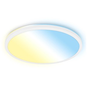 Plafonnier LED blanc Briloner Kada avec changement de couleur et effet de rétroéclairage, diamètre 42 cm.