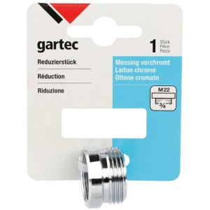 Réducteur Gartec Aquajet M22 vers filetage mâle 3/4 pouce, laiton chromé.