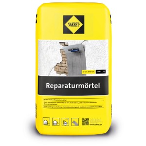 Sakret Malta riparatrice grigia 10kg in sacco giallo, per riparare muri e pavimenti.