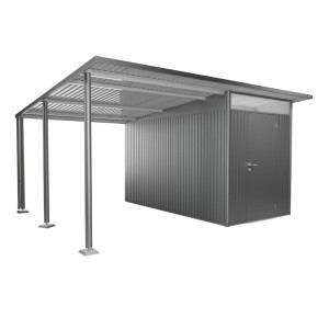 Tettoia laterale Biohort per casetta AvantGarde, grigio quarzo metallizzato, per spazio extra.