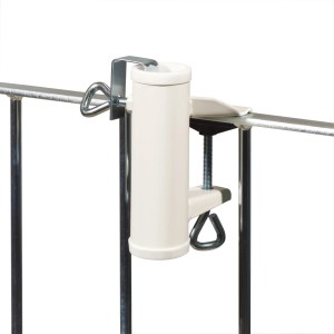 Support de parasol blanc Videx Garden type H pour montage sur rambarde de balcon.