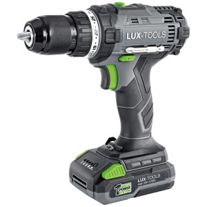 Visseuse sans fil LUX-TOOLS 20V avec batterie et mandrin, gris/vert.